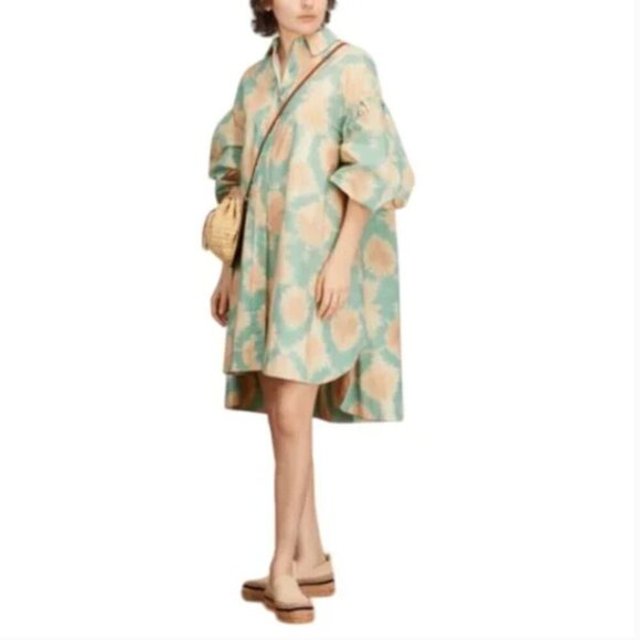 Ulla Johnson Dresses & Skirts - Ulla Johnson Alejandra Shirt Shift Dress Womens 6 Teal Green Tan Long Sleeve